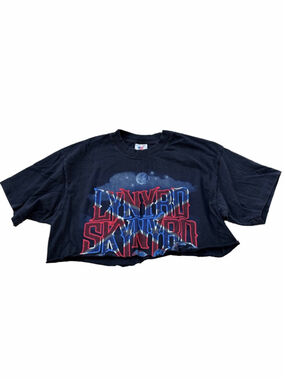 90s Lynyrd Skynyrd Adult XL Extra Large Black Graphic Crop Tee Band Rock Concert